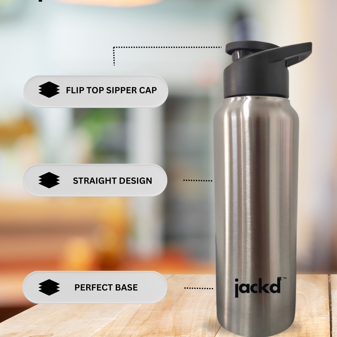 Jacked Chromo Stainless Steel Fridge Bottle - 1000ml, 2 Pieces, Silver